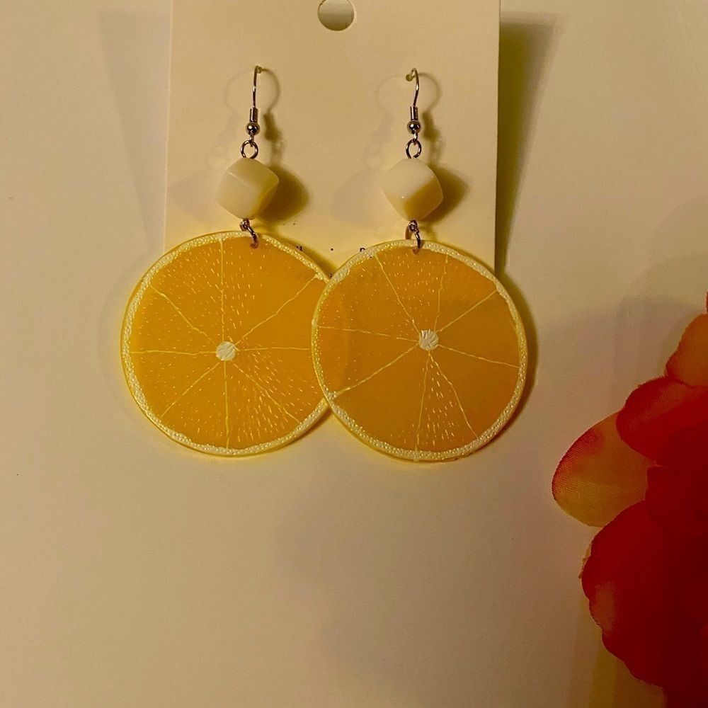 Thank you lemon studs white dangle plugs earrings